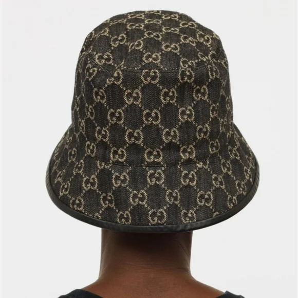 GUCCI Jacquard Denim GG Monogram Oscar Bucket Hat Black  display picture 3